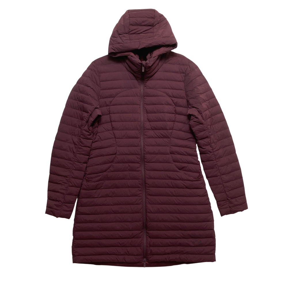 Lululemon Jacket Womens 12 Burgundy Pack It Down Long Parka Removable Hood